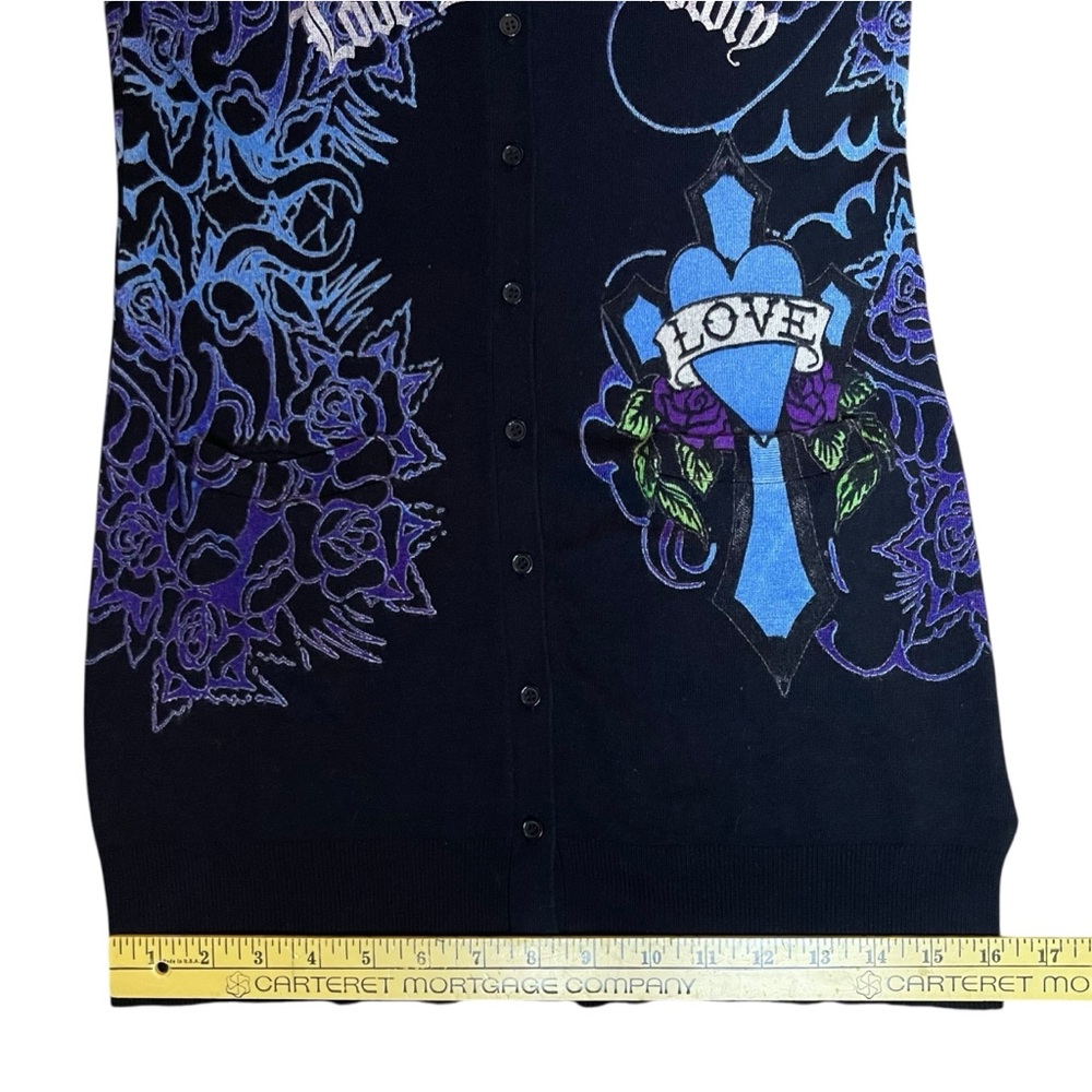 Ed Hardy Long Cardigan Cover Up Love Kills Slowly Medium Vintage Y2K Streetwear - Picture 15 of 16